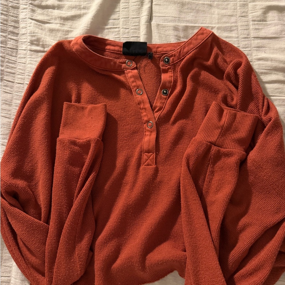 Urban Outfitters Burnt Orange Button-Placket Knit Top